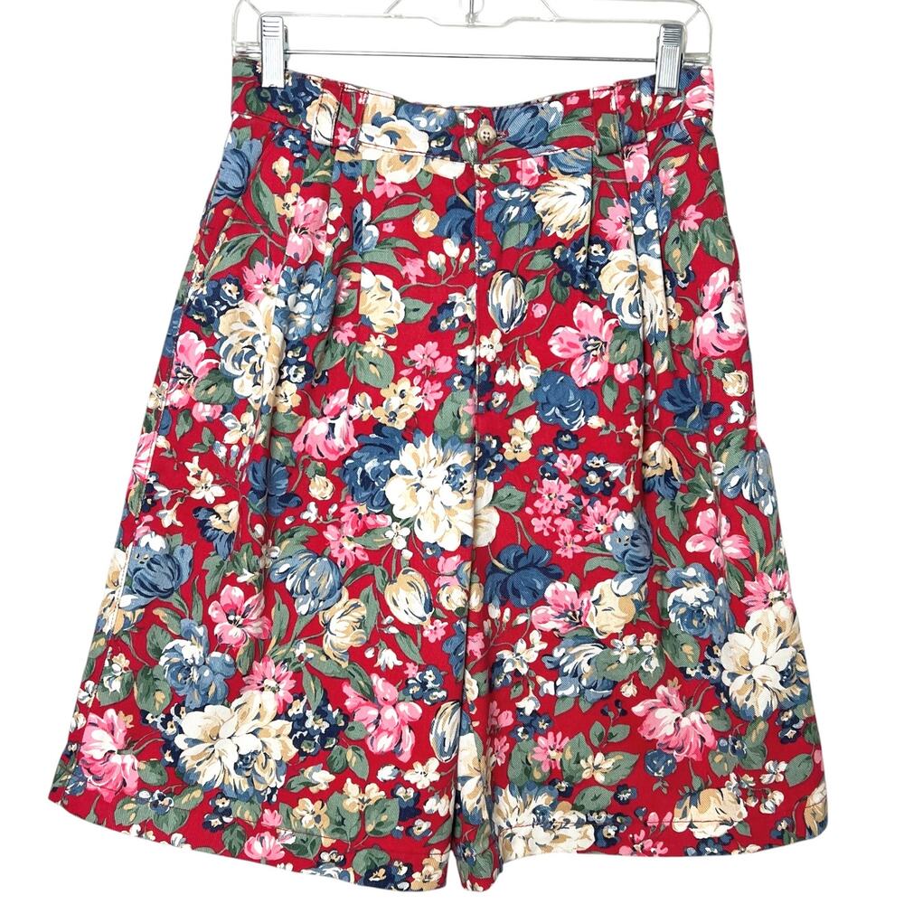 Vintage Gotcha Covered Floral Denim Bermuda Shorts Red 90s High Waist